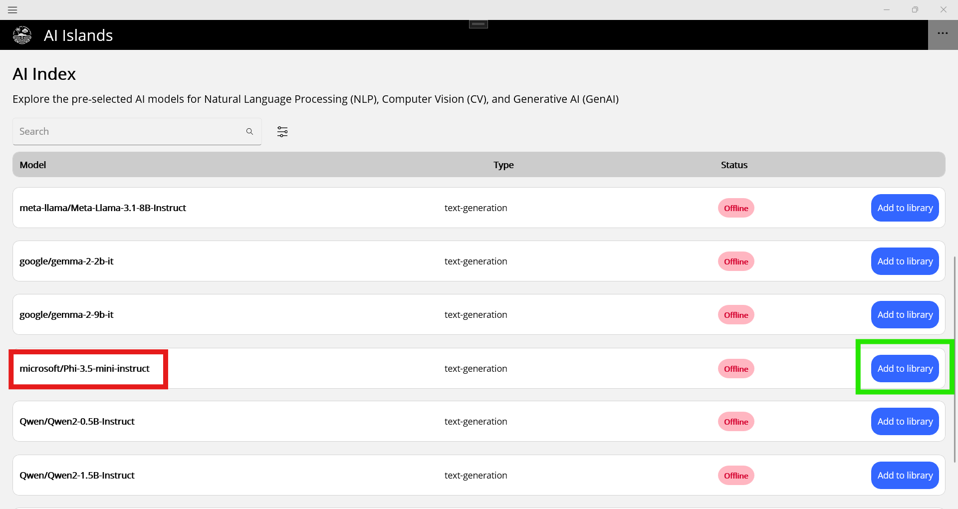Offline text generation model view